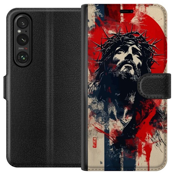 Sony Xperia 1 V Plånboksfodral Jesus med kors – kristet mot