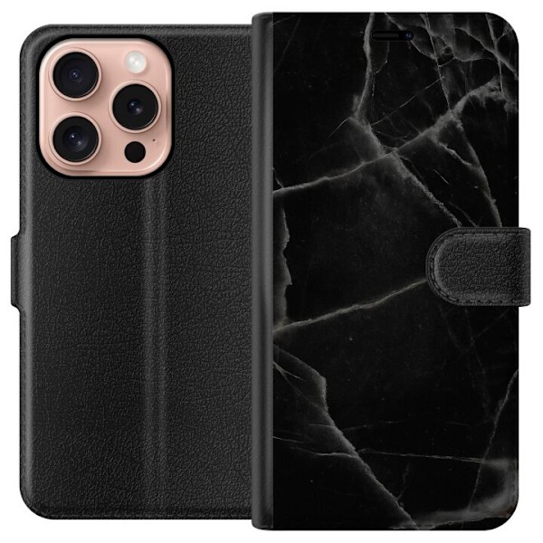 Apple iPhone 16 Pro Tegnebogsetui Sort marmor