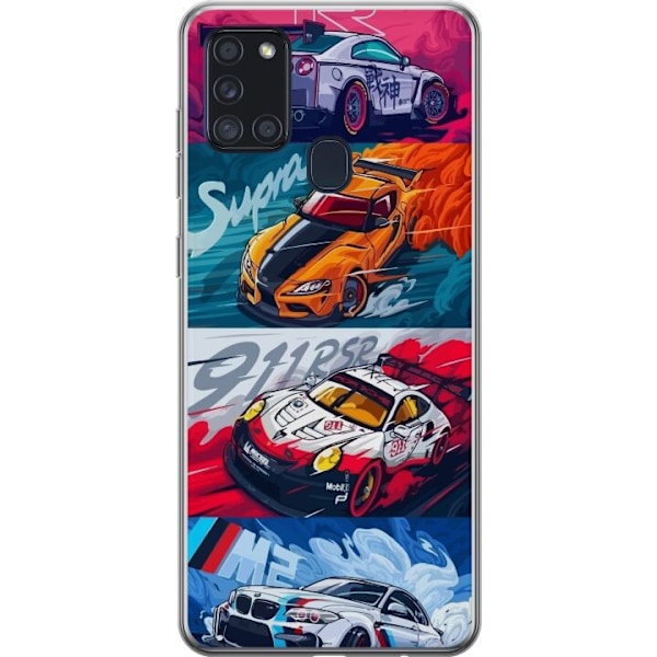 Samsung Galaxy A21s Läpinäkyvä kuori Nopeat Autot - Piirretty Kuvio Toiminnalla