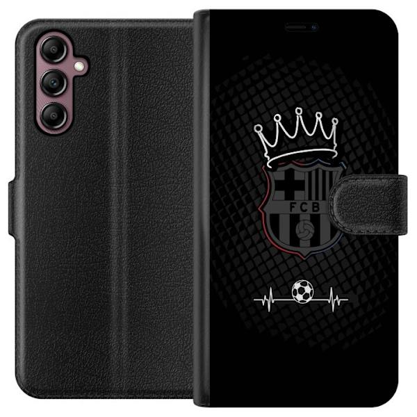 Samsung Galaxy A14 5G Plånboksfodral FC Barcelona Emblem Fotboll Motiv Blå Röd Klubbmärke Katalonien La Liga Fans Populärt Ikoniskt