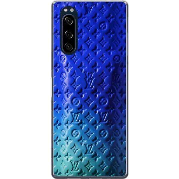 Kompatibelt Mobildeksel til Sony Xperia 5 Blått luksuriøst monogrammønster med elegant preget tekstur blå