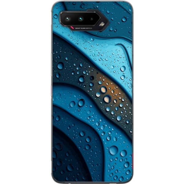 Kompatibelt Mobildeksel til Asus ROG Phone 5 Blå abstrakte bølger med glitrende vanndråper i moderne grafisk design blå