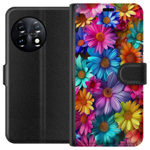 OnePlus 11R Plånboksfodral Gerbera Blommor Färgglad Dekor Blommotiv Populärt Heminredning Färg Rik Väggkonst Design