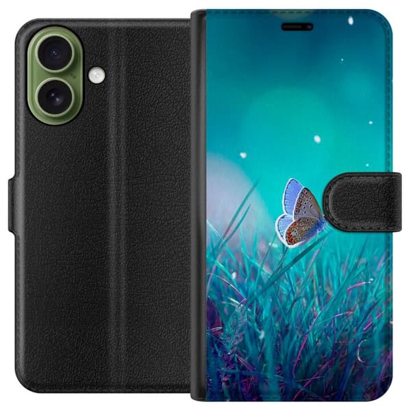 Kompatibel Tegnebogsetui til Apple iPhone 17 Blå sommerfugl