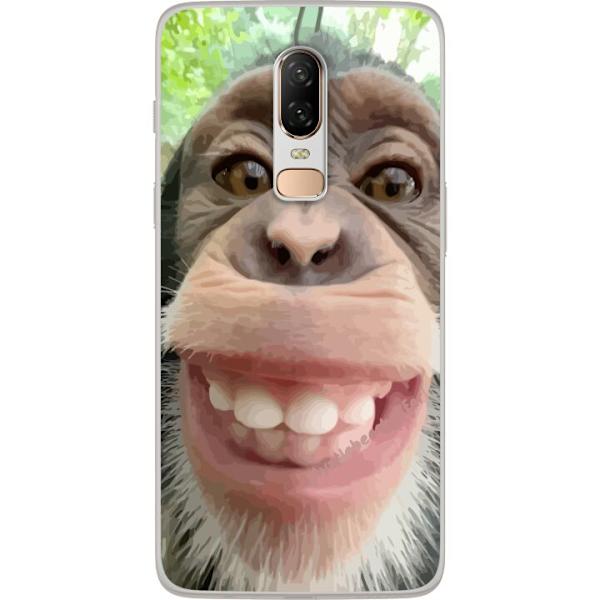 OnePlus 6 Genomskinligt Skal Chimp Selfie Rolig Grafisk Design Apa Djurmotiv Trend Roligt Motiv Populärt Urban Art Stil