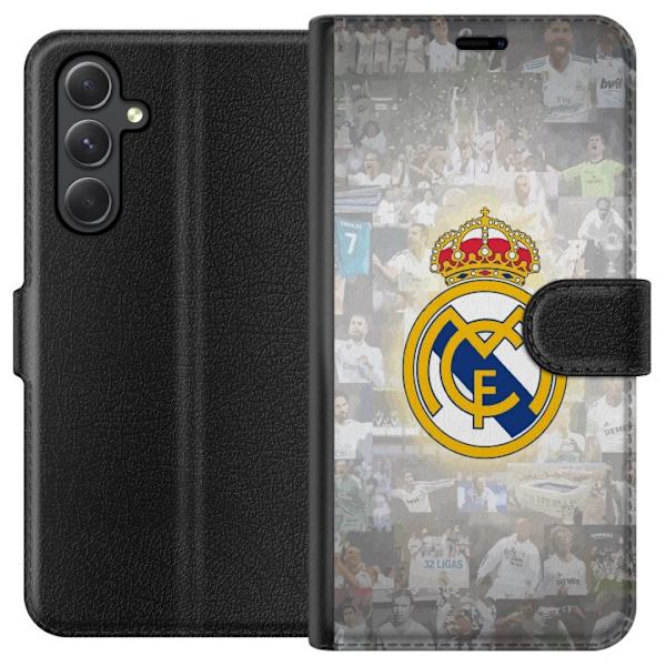 Samsung Galaxy A25 Lompakkokotelo Real Madrid -emblem Jalkapallokerho Tunnuksella Valkoinen Kulta Design Mestarien Liiga Mestari La Liga Fanit Ikonine