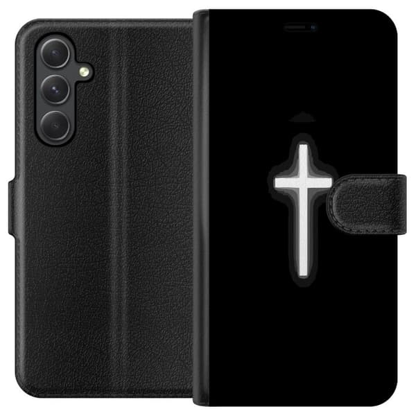 Kompatibel Tegnebogsetui til Samsung Galaxy A35 Lysande vitt kors sort