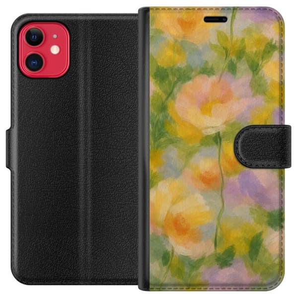 Kompatibel Tegnebogsetui til Apple iPhone 11 Solvarme blomster i håndmalet romantisk stil