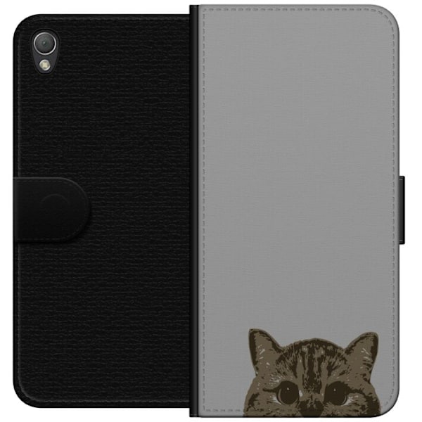 Sony Xperia Z3 Plånboksfodral Grå Kattblick – stilren kattdesign med grå bakgrund