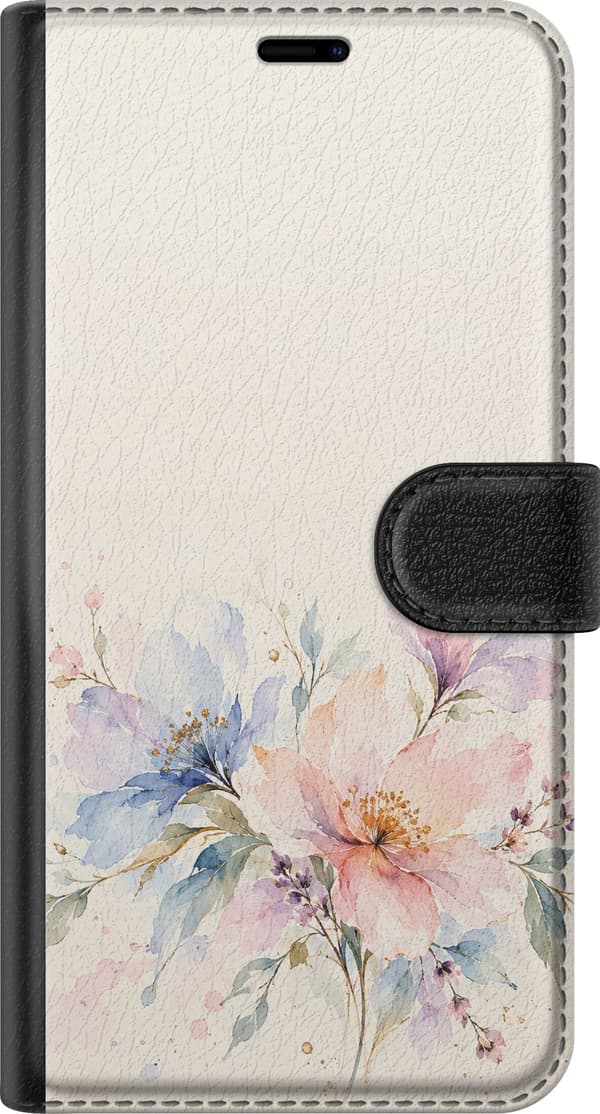 Kompatibel Tegnebogsetui til Apple iPhone 7 Plus Lyserøde akvarelblomster – Store lyserøde og cremefarvede blomster med blågrønne blade og små farves beige