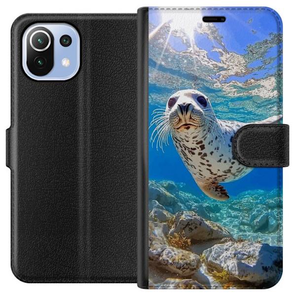 Xiaomi Mi 11 Lite Plånboksfodral Säl Hav Simmande Djurmotiv Natur Vattenmotiv Blå Design Marint Tema Populärt Motiv Djurliv