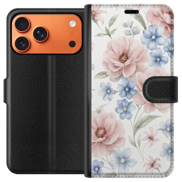 Kompatibel Tegnebogsetui til Apple iPhone 17 Pro Max Romantiske lyserøde og blå blomster i bløde pastelfarver med elegant botanisk motiv til mobilcov pink