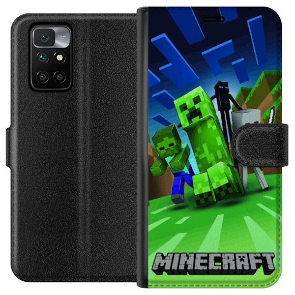 Xiaomi Redmi 10 Lompakkokotelo Minecraft Creeper mobilskal i klassisk grön pixelstil