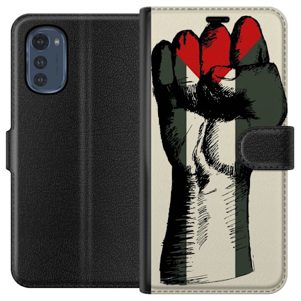Motorola Moto E32s Lompakkokotelo Käsi sidottu Palestinan väreihin - voimakas symboli vapausliikkeelle