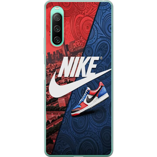 Sony Xperia 10 IV Genomskinligt Skal Nike Logotyp Röd Blå Sneaker Stil Sport Fashion Populärt Swoosh Motiv Träningskläder Grafisk Ikon