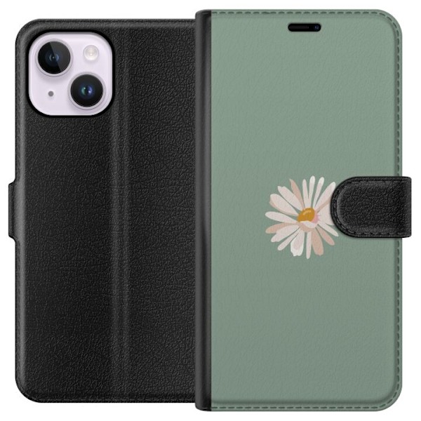 Apple iPhone 15 Plus Tegnebogsetui Grøn Minimalblomst - stilf
