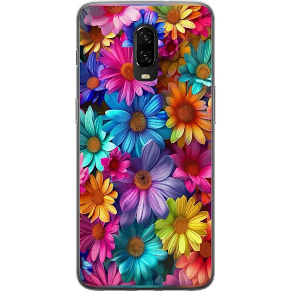 OnePlus 6T Genomskinligt Skal Gerbera Blommor Färgglad Dekor Blommotiv Populärt Heminredning Färg Rik Väggkonst Design
