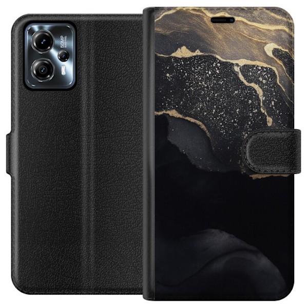 Motorola Moto G13 Tegnebogsetui Sort guld abstrakt