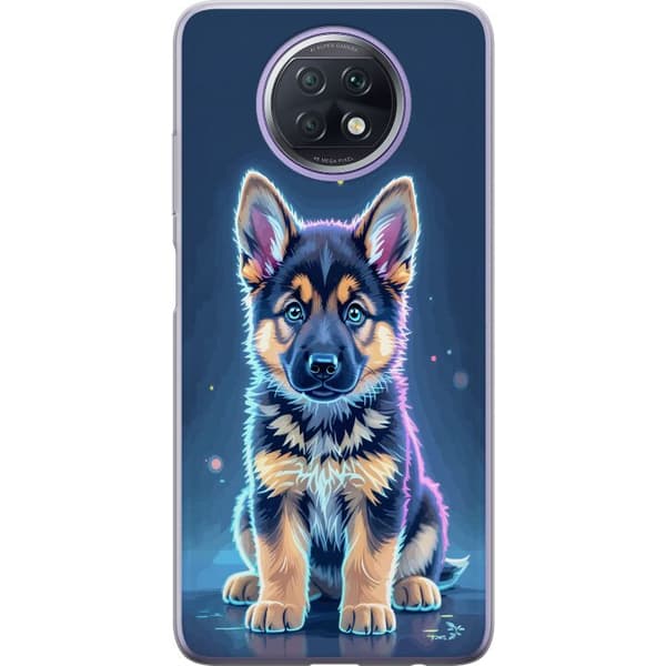 Kompatibelt Mobildeksel til Xiaomi Redmi Note 9T Neonlyst schäfervalp med blå og lilla lys-effekter blå