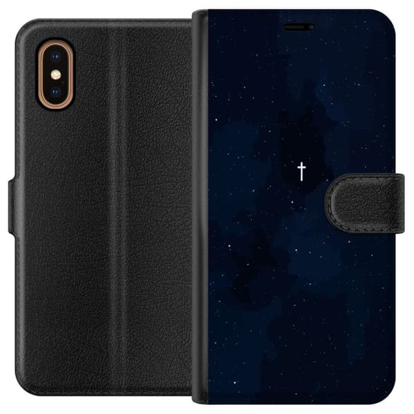 Kompatibelt Plånboksfodral till Apple iPhone XS Max Vitt kors på stjärnhimmel blå