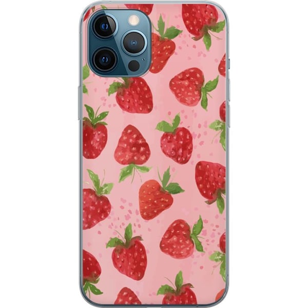 Apple iPhone 12 Pro Max Genomskinligt Skal Strawberry Dreams – jordgubbsmönster i retrostil