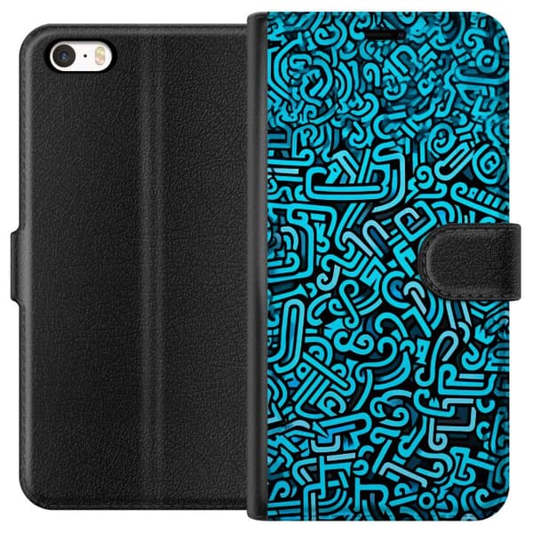 Kompatibelt Plånboksfodral till Apple iPhone 5 Abstrakt blått graffitimönster med moderna grafiska former blå
