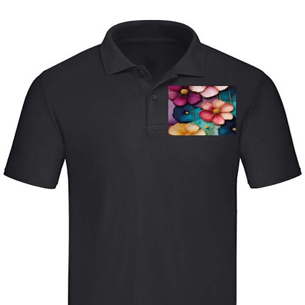 Poloshirt til Voksen | Elegant Poloshirt Blomster Farver Sort X-Large