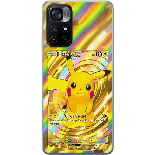 Kompatibelt Mobildeksel til Xiaomi Poco M4 Pro 5G Gullig Pikachu EX samlebilde med regnbueeffekter gull