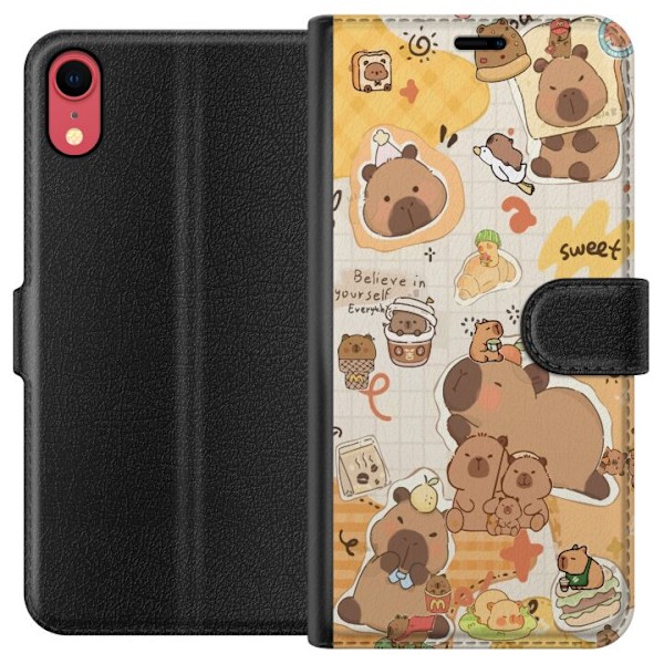 Apple iPhone XR Plånboksfodral Kawaii capybara mobilskal med gulliga djurmotiv