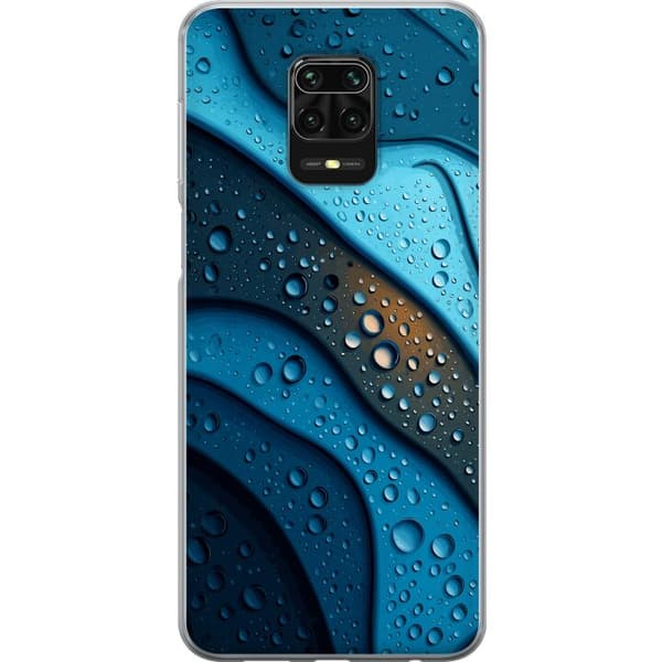 Kompatibelt Mobildeksel til Xiaomi Redmi Note 9S Blå abstrakte bølger med glitrende vanndråper i moderne grafisk design blå
