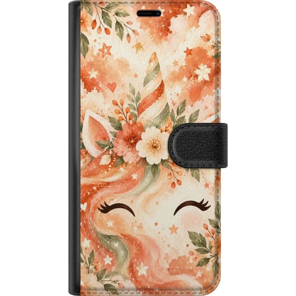 Kompatibel Tegnebogsetui til Google Pixel 11 Pro Blomsterhorn – Enhjørningsansigt og blomster i beige nuancer. Et dekorativt motiv med tydelige forme beige