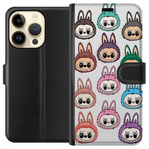 Apple iPhone 14 Pro Tegnebogsetui Labubu Macaron Monster - Nuttet Samlefigur med Stil