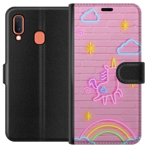 Kompatibel Tegnebogsetui til Samsung Galaxy A20e Unicorn Neon