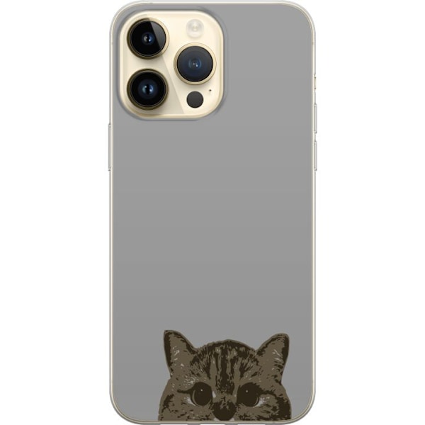 Apple iPhone 15 Pro Max Gennemsigtig cover Grå Katteblik - stilfuld kat design med grå baggrund
