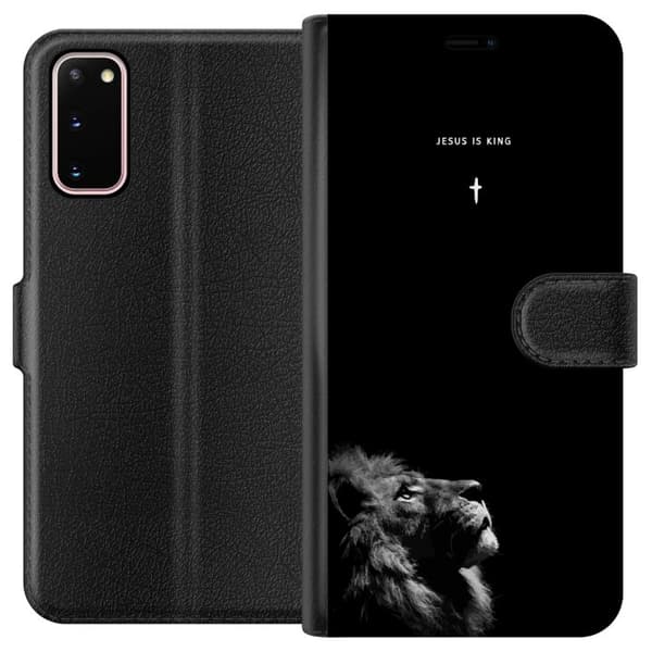 Kompatibel Tegnebogsetui til Samsung Galaxy S20 Lejon med Jesus is King citat sort