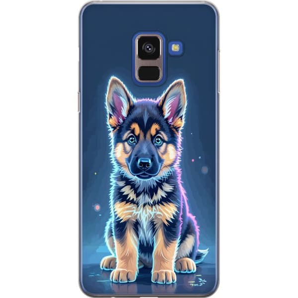 Kompatibelt Mobildeksel til Samsung Galaxy A8 (2018) Neonlyst schäfervalp med blå og lilla lys-effekter blå