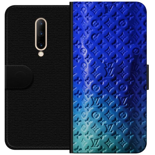 Kompatibelt Lommeboketui til OnePlus 7 Pro Blått luksuriøst monogrammønster med elegant preget tekstur blå