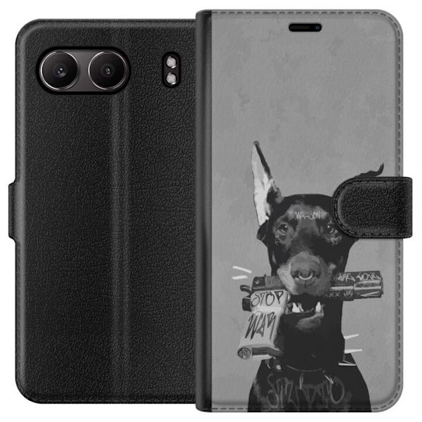 OnePlus Nord 4 Lompakkokotelo Harmaa Koira Graafinen Suunnittelu Kovan Eläinaiheen Katutaide Urbaani Trendi Koiran Ystävä Tyyli Suosittu Aihe