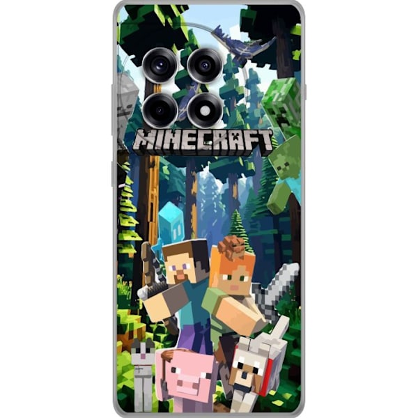 OnePlus 12R Läpinäkyvä kuori Minecraft-matkapuhelinkotelo metsällä ja pikselityylisillä hahmoilla