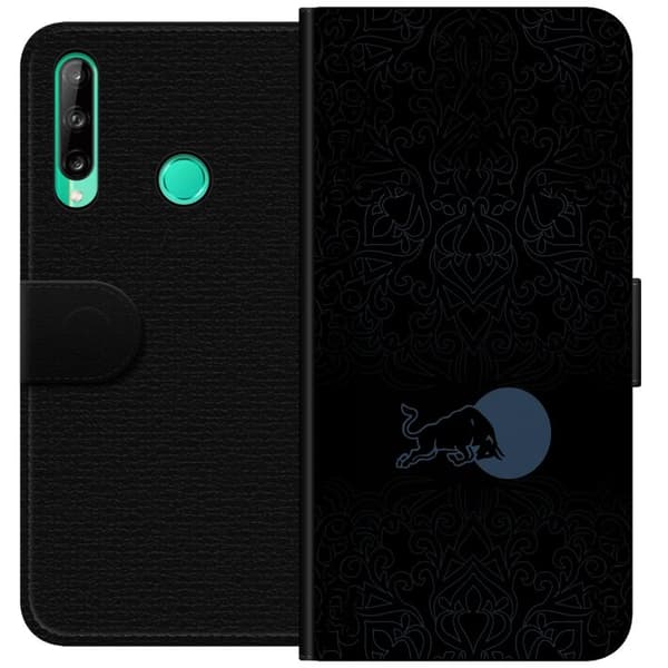 Kompatibel Tegnebogsetui til Huawei P40 lite E Mørk minimalistisk tyr foran fuldmåne sort