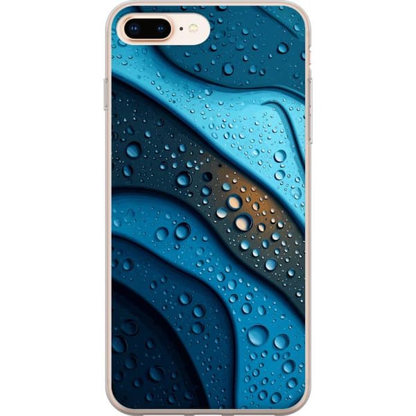 Kompatibelt Mobildeksel til Apple iPhone 8 Plus Blå abstrakte bølger med glitrende vanndråper i moderne grafisk design blå