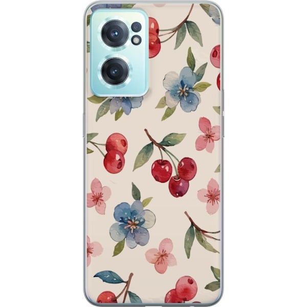OnePlus Nord CE 2 5G Läpinäkyvä kuori Marjat & Kukat - kuvio, jossa on sinisiä kukkia ja metsänmarjoja