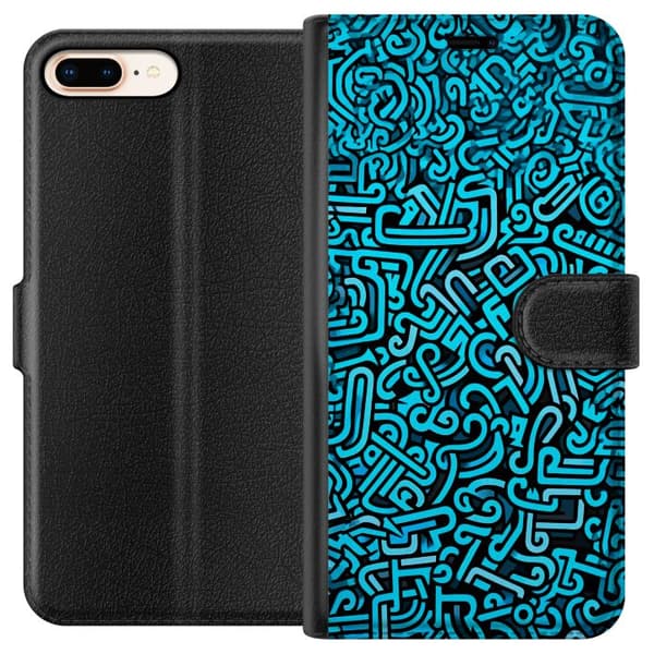 Kompatibelt Plånboksfodral till Apple iPhone 7 Plus Abstrakt blått graffitimönster med moderna grafiska former blå