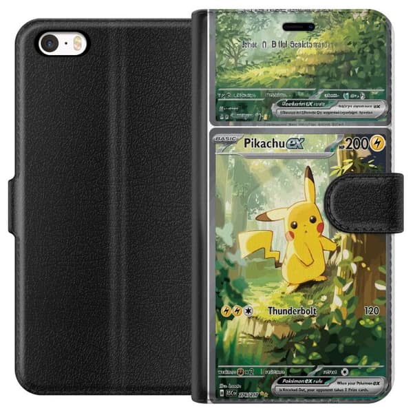 Kompatibelt Plånboksfodral till Apple iPhone 5 Pikachu grön