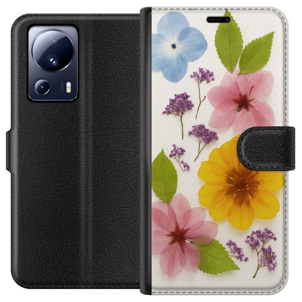 Xiaomi 13 Lite Tegnebogsetui Pressede blomster