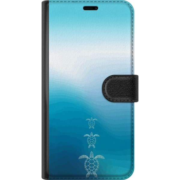 Kompatibel Tegnebogsetui til Apple iPhone 16e Tre hvide havskildpadder på en blå gradient inspireret af havets dybder blå