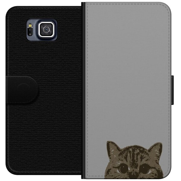 Samsung Galaxy Alpha Plånboksfodral Grå Kattblick – stilren kattdesign med grå bakgrund