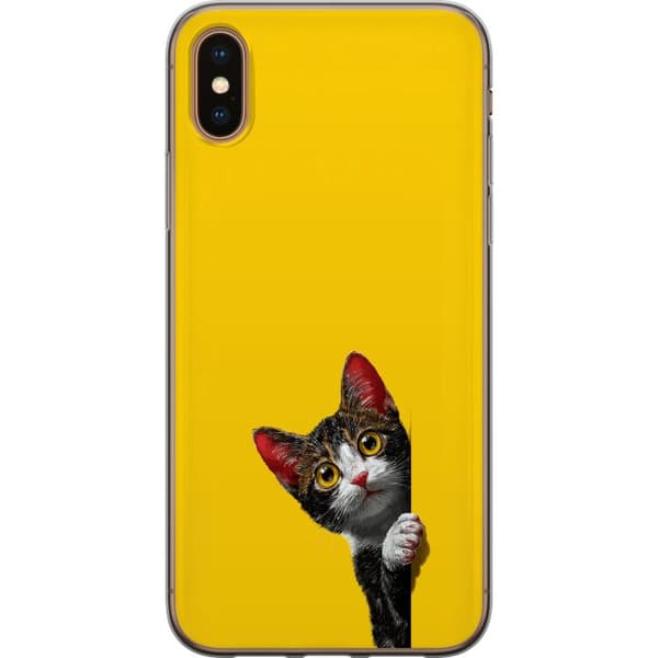 Kompatibel Mobilcover til Apple iPhone X Sød kat, der kigger ud mod gul minimalistisk baggrund gul