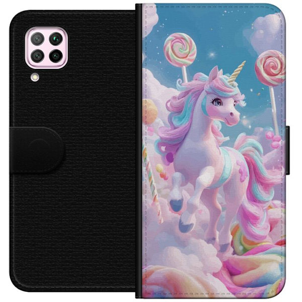 Huawei P40 lite Tegnebogsetui Enhjørning Candy Pastel Kawaii Motiv Sød Populær Farve Grafisk Trend Børne Motiv Fantasy Art