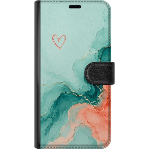Kompatibel Tegnebogsetui til Apple iPhone 12 mini Turkis hjerte turkis